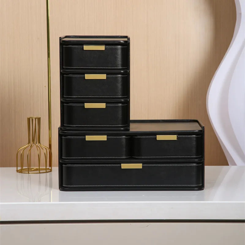 boîtes bijoux noires simili cuir moderne poignées dorées respectueux environnement