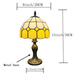 lampe table tiffany hexagonal jaune vert blanc rose violet aluminium nickel brossé led éclairage