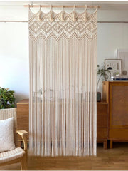 rideau decoratif macramé bohème crème motifs geometriques semi transparent franges