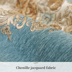 Motif floral élégant sur un tissu chenille jacquard aux tons bleu et beige, créant une texture luxueuse et raffinée.
