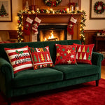 coussins carreaux rouge blanc vert doré sapins étoiles adhésifs décor noël traditionnel festive
