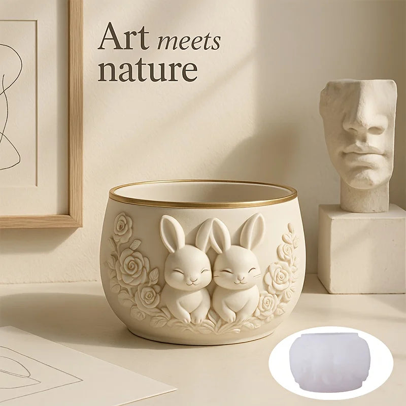 moule silicone pot décoration lapins roses artisanal fleurs succulente plumes bougies