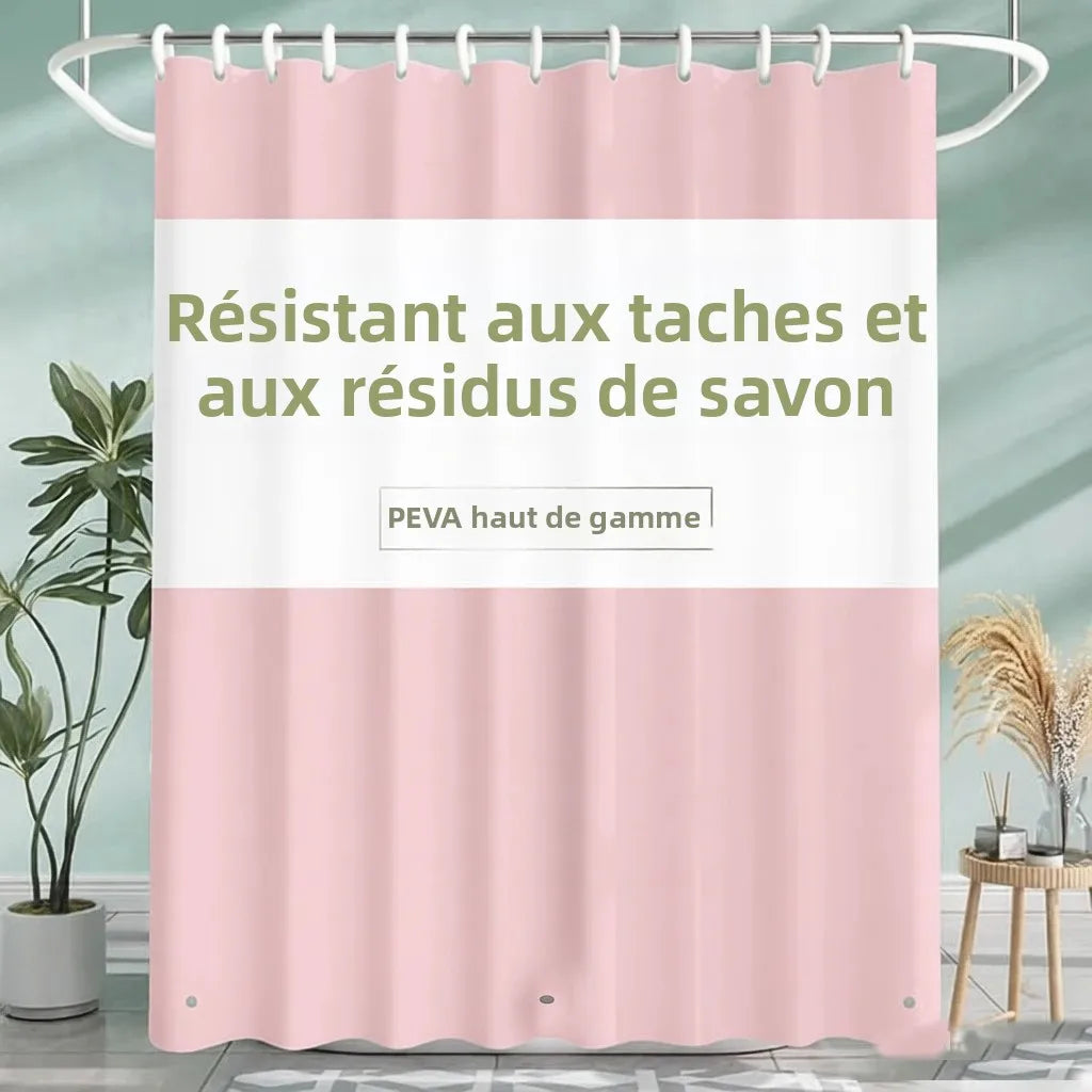 rideau douche rose clair rayures horizontales moderne aimants opaques résistants