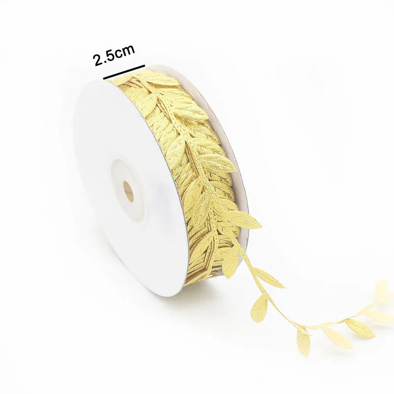 ruban feuilles dorées argentées vertes décoration maison fête craft polyestere doubleface 5mètre élégant artisanal