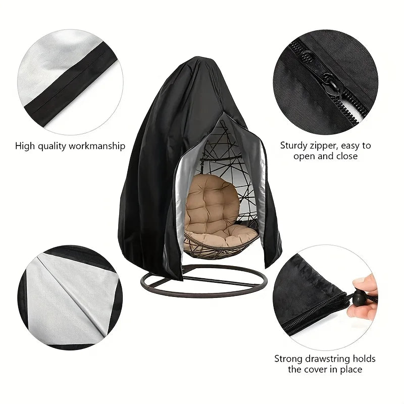housse protection fauteuil suspendu tissu oxford noir intérieur argenté drawstring moderne extérieur
