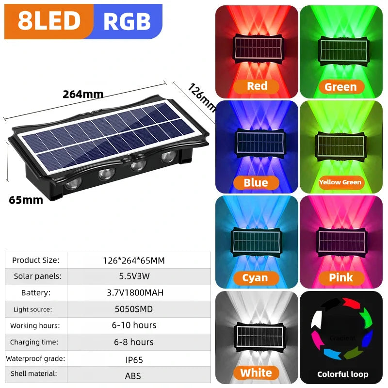 éclairage solaire mural led rgb décoration extérieure moderne noir jaune rouge vert bleu violet