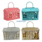 panier tressé rose bleu turquoise rangement maisonnette fenêtres porte réutilisable articles divers déco original