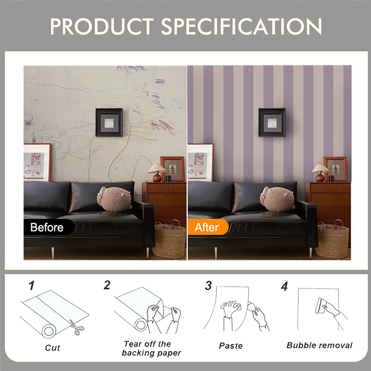 papier peint rayé moderne jaune blanc violet marron adhésif auto collant amovible décoration mur