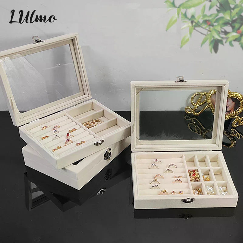 boîte bijoux velours blanc gris rose rangements boutons pression classique.storage box bijoux