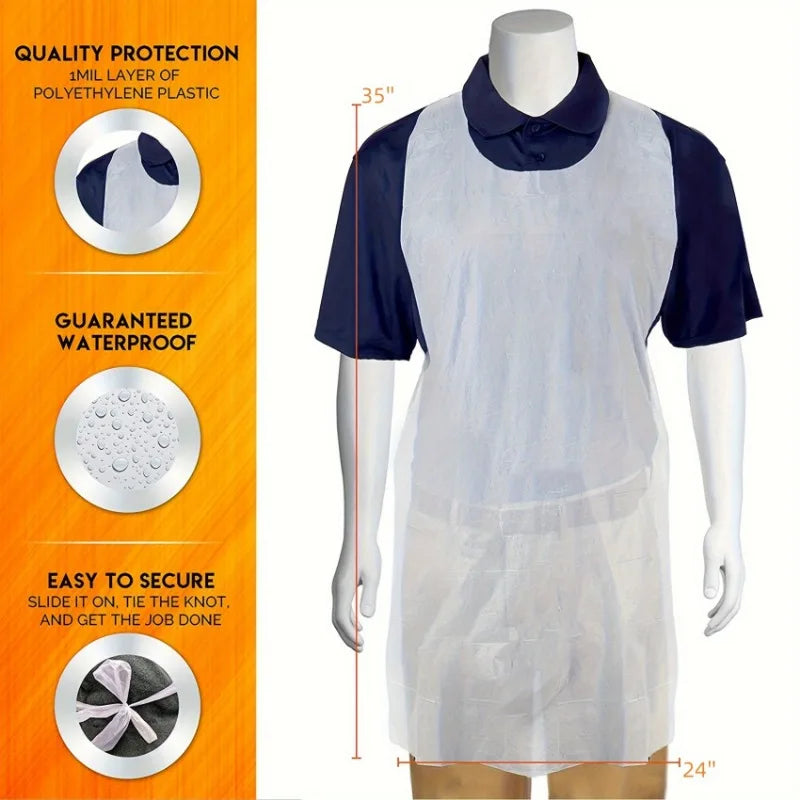tabliers plastique blancs 100 pièces translucides protection cuisine peinture jardinage utilitaires