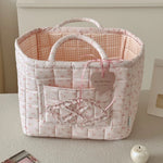 panier rangement tissu rose motifs floraux doux romantique