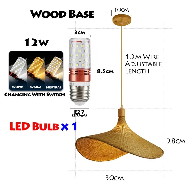 suspension lumineuse bois tressée moderne ampoule led câble électrique chambre salon