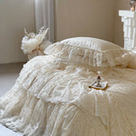 ensemble literie coton dentelle florale taies d'oreiller couverture romantique vintage shabby chic blanc cassé