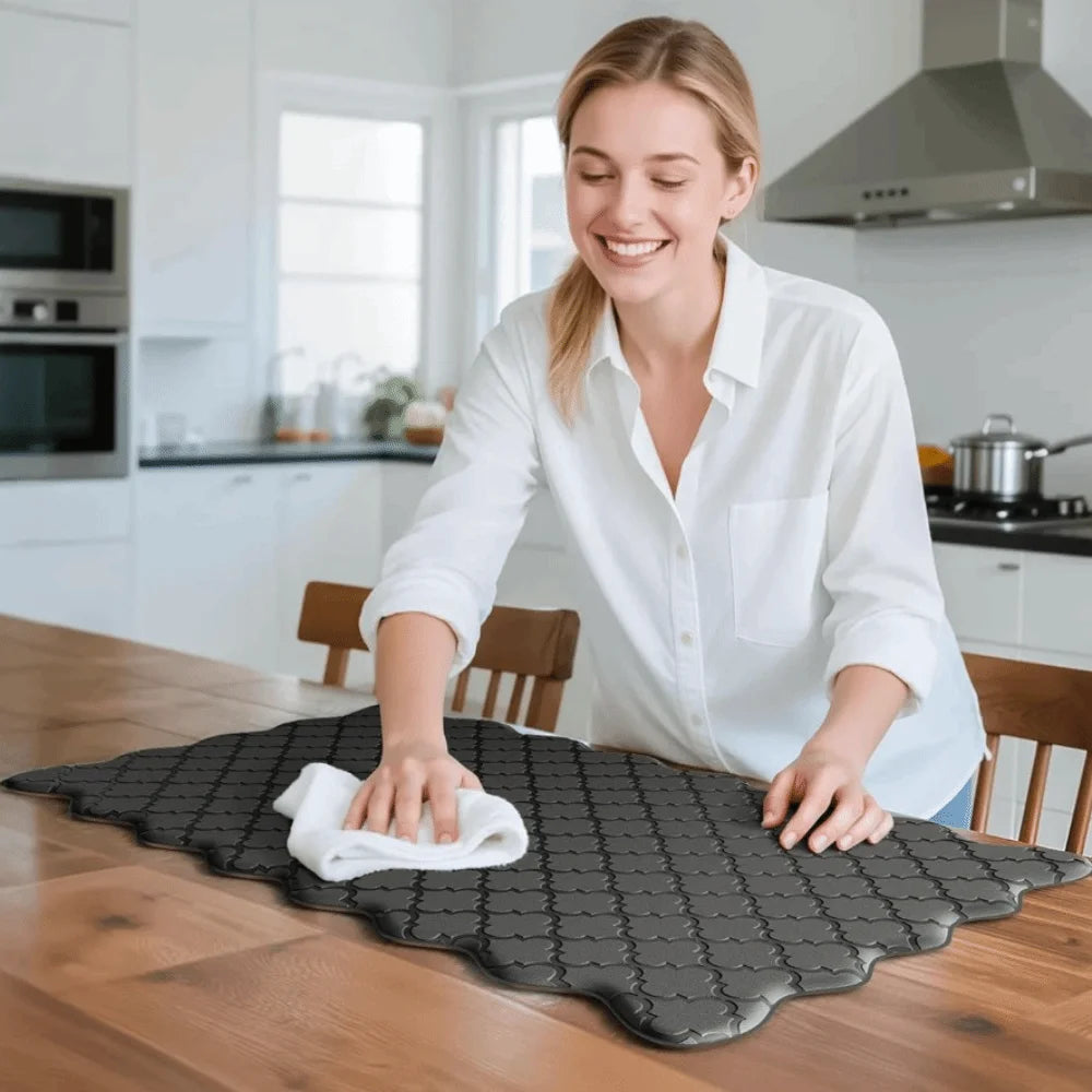 tapis cuisine noir motif géométrique moderne antidérapant sol durable imperméable gaufré festonné