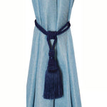 ruban rideau rayures franges bleu marine beige gris rouge vert classique pompons polyester