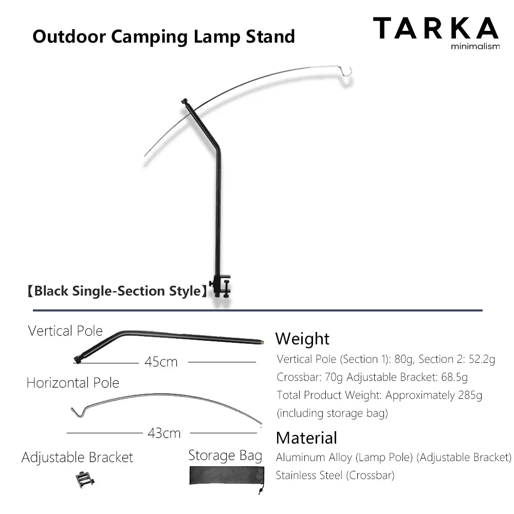 lampe camping noir minimaliste clips aluminium sac rangement portableextérieur