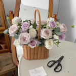 panier tressé marron clair réutilisable multiple uses fleurs artificielles anneaux métalliques traditionnel rangement maison
