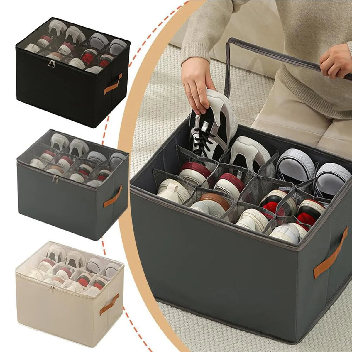 boîte rangement chaussures tissu pliable poignées couvercle entrée chambre maison