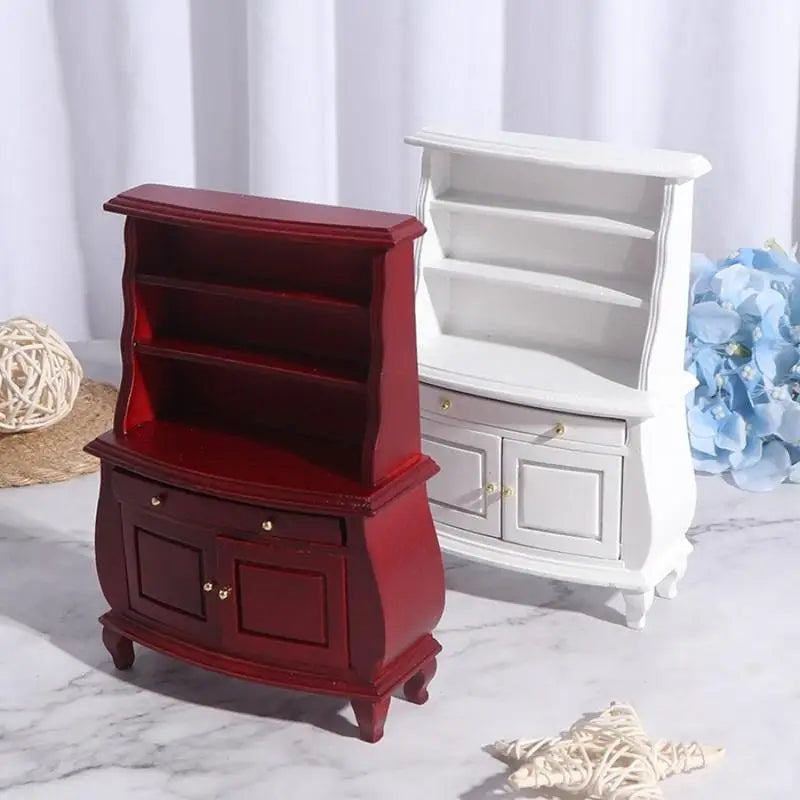 armoire miniature classique rouge blanche lisse brillante sans fixation porte tiroir étagère