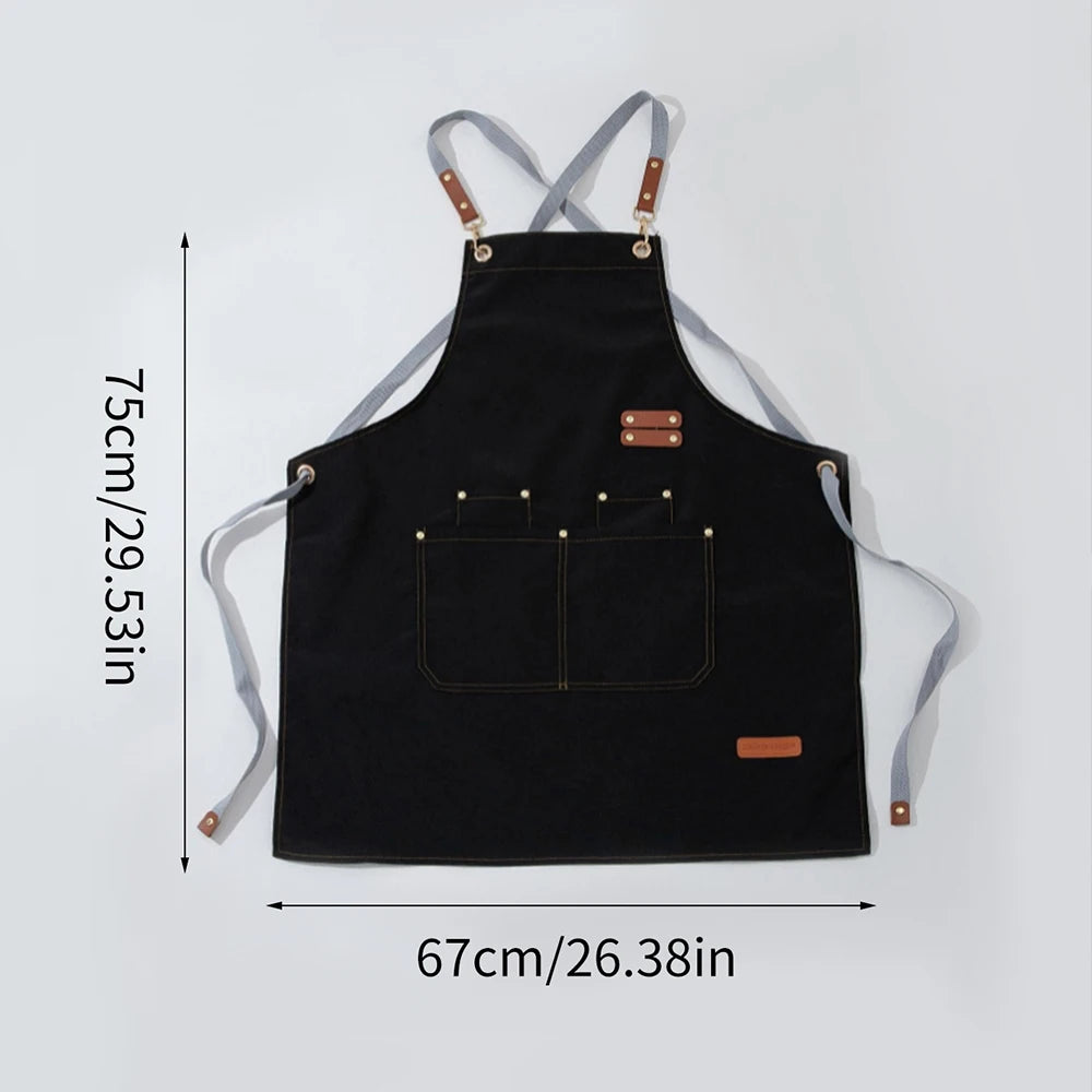 tablier cuisine imperméable toile noir beige classique utilitaire poche avant épaulettes métal