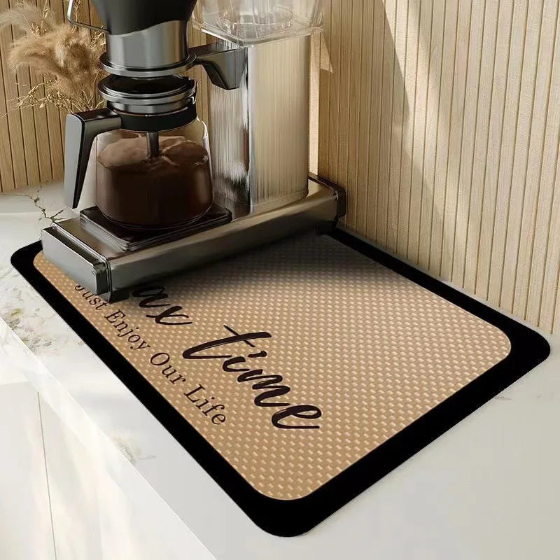 tapis cuisine moderne beige clair noir texture tissu motif géométrique sans nettoyage antisalissure diatomées