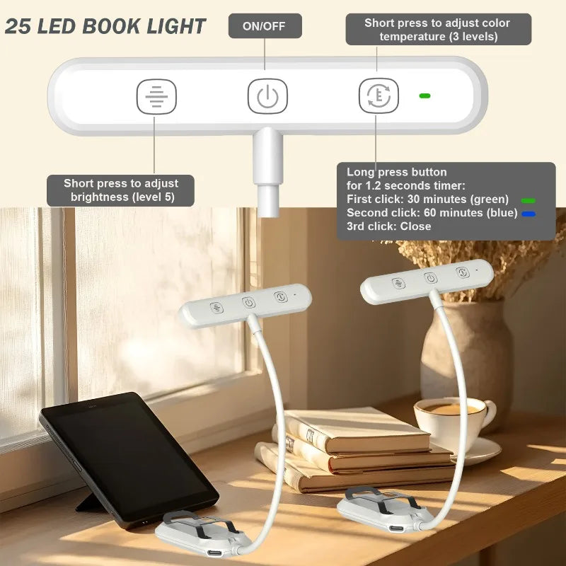 lampe lecture led rechargeable blanc clip moderne minimaliste couleurs niveaux luminosité usb