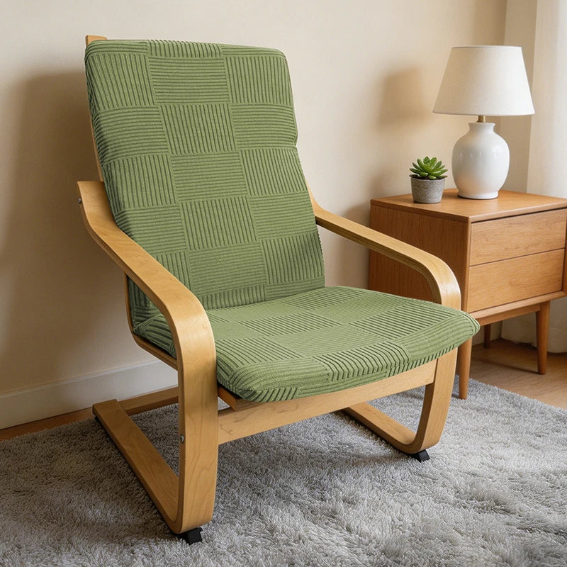 coussin chaise moderne poche bleu marine motif feuilles vert olive rayures