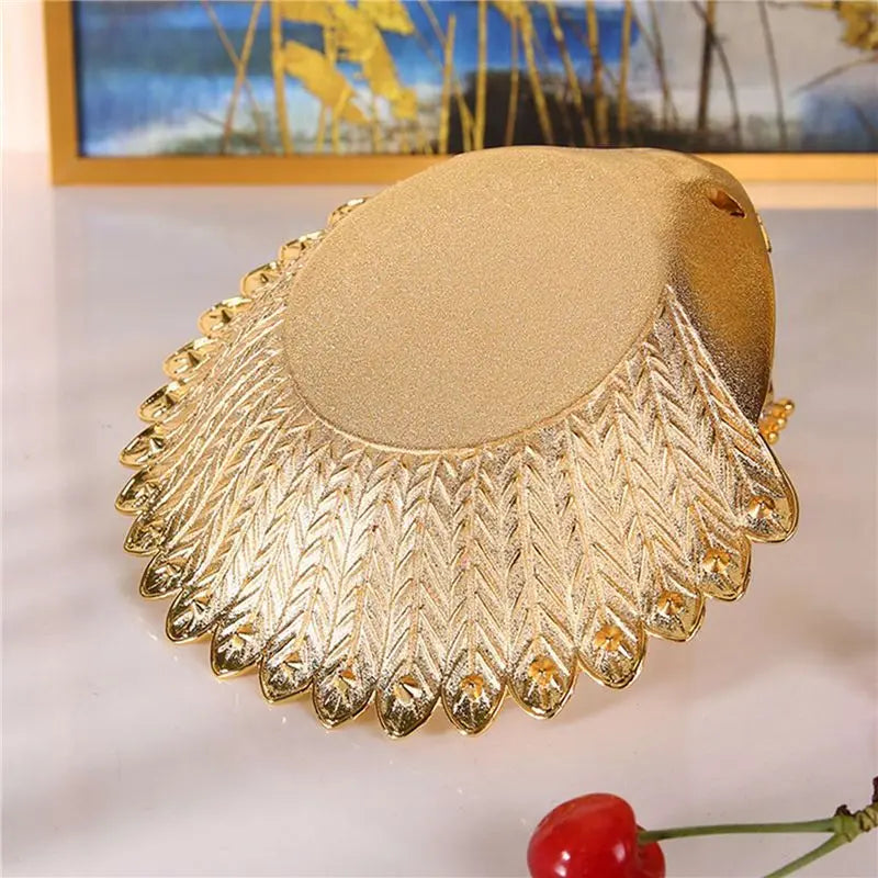 bol décoratif métal doré relief plumes élégant dorées artisanal intérieur serveur collations friandises bijoux