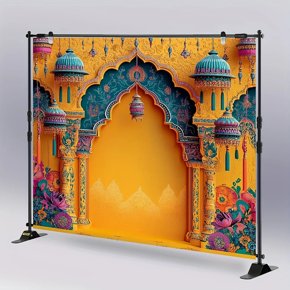 toile fond décoration murale indienne arches colonnes motifs floraux jaune orange violet occasionnelle festive