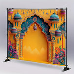 toile fond décoration murale indienne arches colonnes motifs floraux jaune orange violet occasionnelle festive