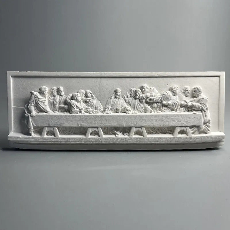 ornements decoratifs platre relief dernier supper da vinci blanc gris sculpture murale