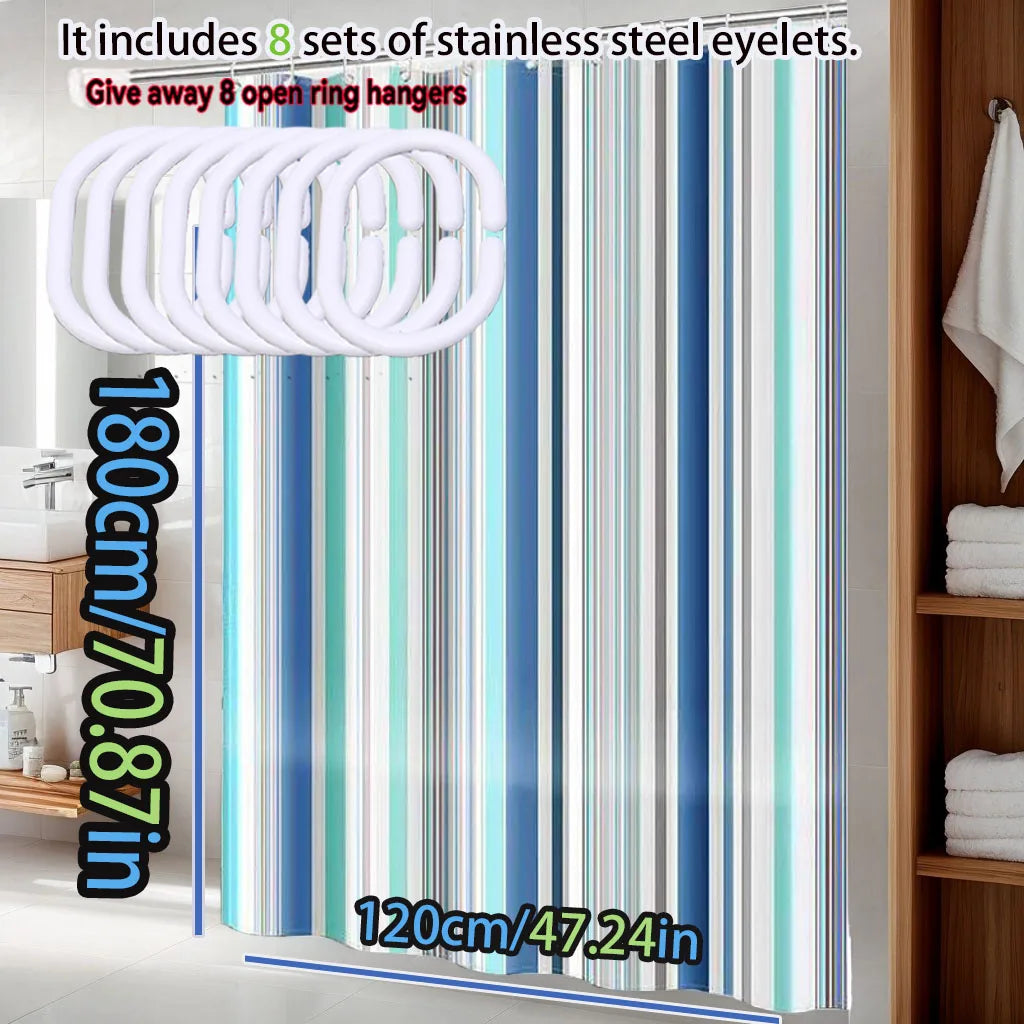 rideau douche opaque éva rayé moderne bleu vert gris blanc