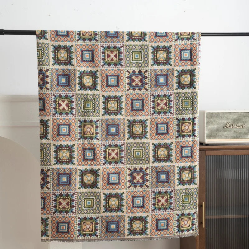 tissu patchwork ethnique polyester coton bleu vert rouge beige motifs géométriques floraux opaques tringle