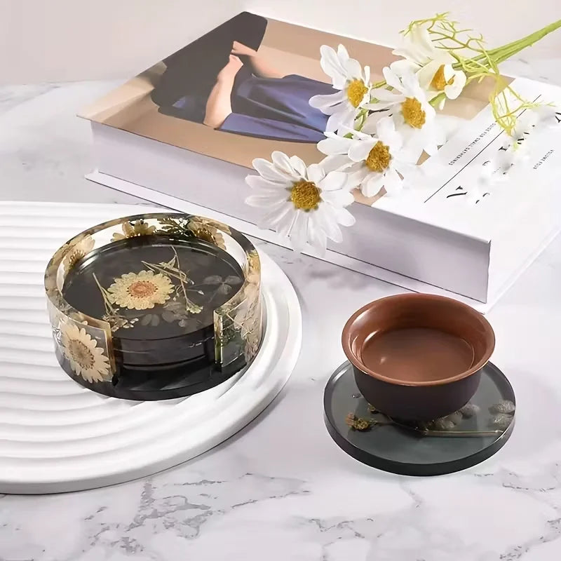 moules résine silicone motifs modernes fleurs séchées marbré carrés ronds octogonaux décoration artisanale posavasos
