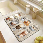 tapis cuisine moderne motifs tasses texture bois beige marron noir