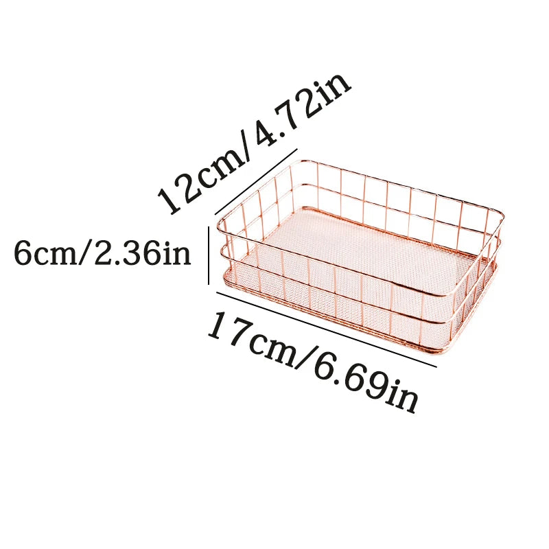 paniers rangement métal or rose gold maille fine moderne minimaliste respectueux environnement multifonctionnels
