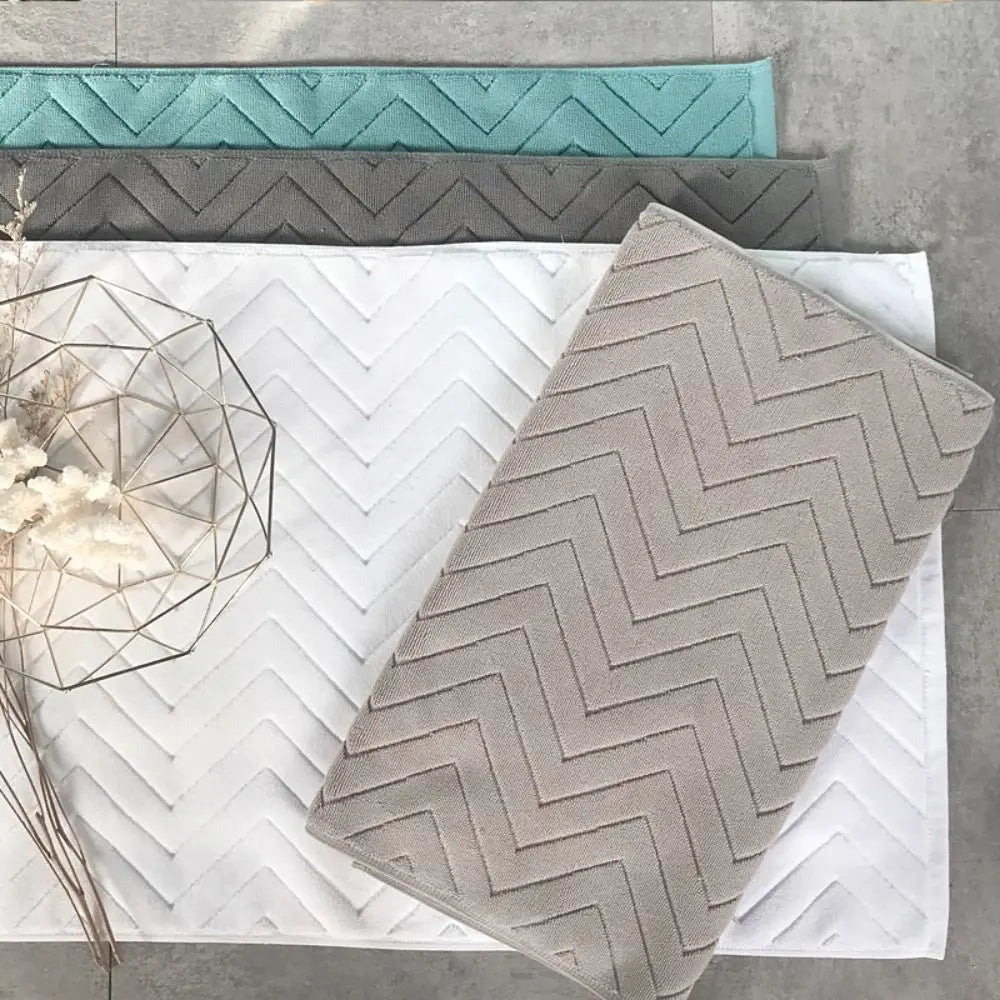 tapis bain coton antidérapant zigzag gris blanc vert moderne 40x60cm