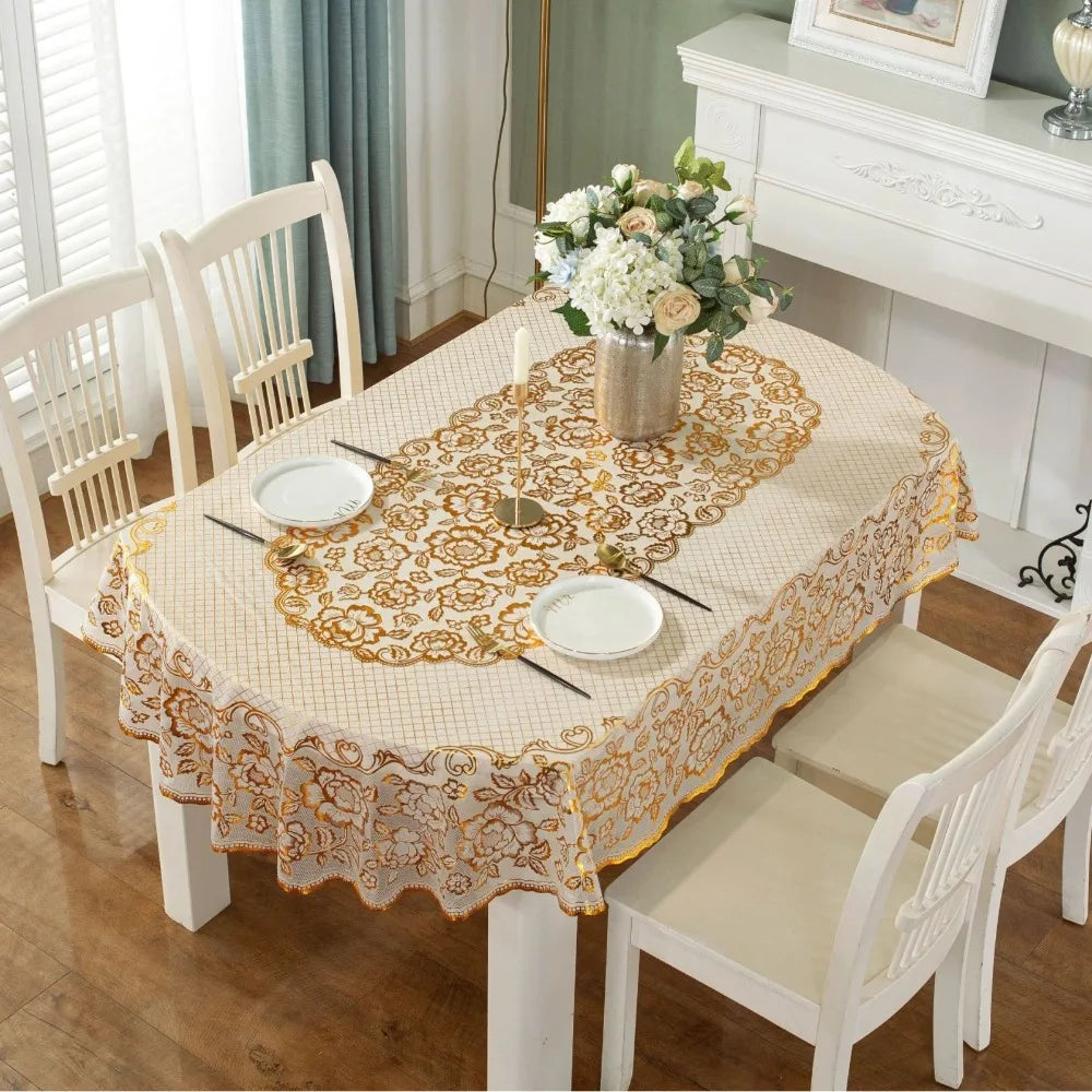 nappe table imperméable brodée florale dentelle élégante réutilisable polyester coton blanc rose violet bleu