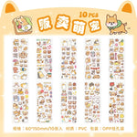 sticker kawaii adhésif dessins animés chats floraux textes scrapbooking transparent rose vert bleu blanc