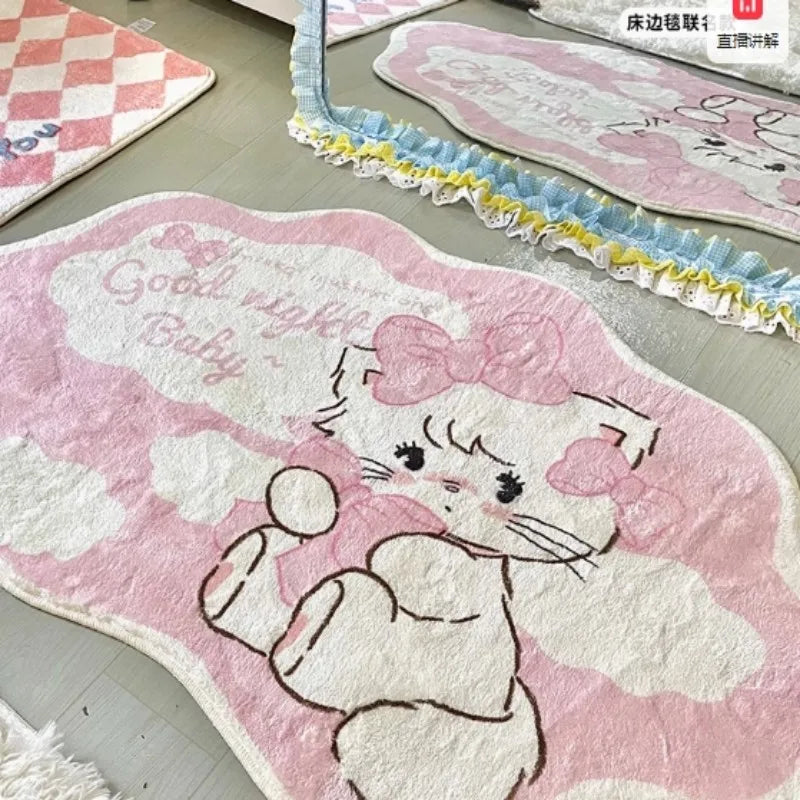 tapis rose clair blanc chaton nuages good night baby moderne chambre enfant résistant