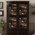 papier peint vinyle autocollant opaque noir beige dore oriental arbres nuages autocollant impermieux