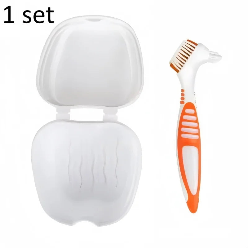 brosse dents conteneur prothèse dentaire bleu blanc moderne pratique hygiène buccale set accessoire santé