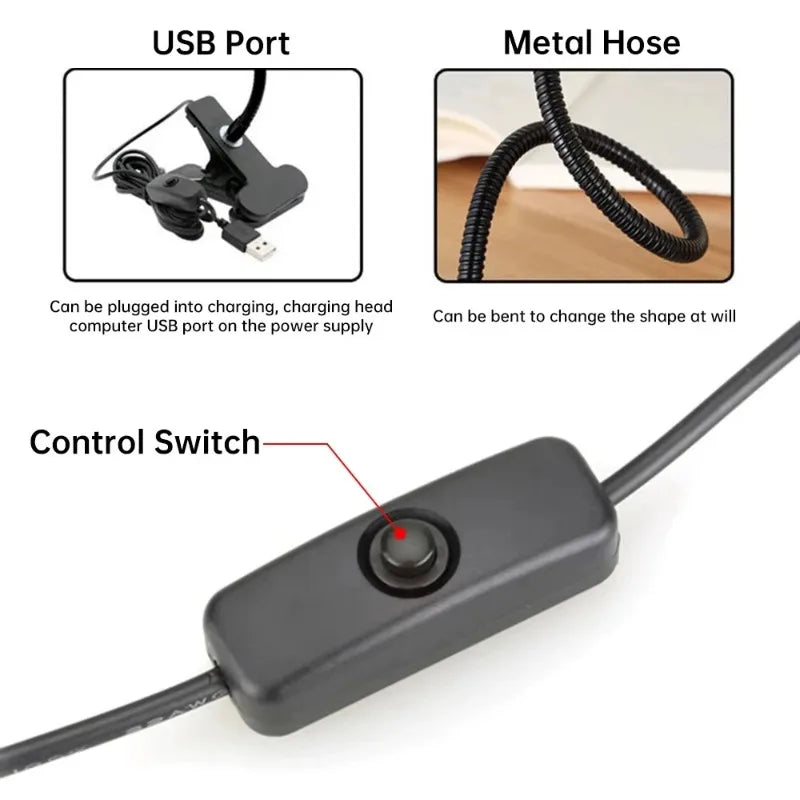 lampe flexible noir clip usb moderne lecture étude chambre chevet