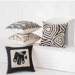 coussin brodé géométrique moderne beige noir amovible lavable