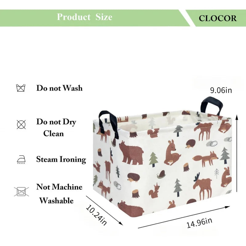 boîte rangement pliable tissu lin motif animaux moderne blanc marron gris vert