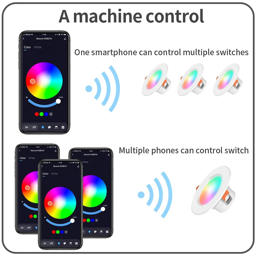lumière led intelligente spot encastrable blanc multicolore controle bluetooth app moderne minimaliste