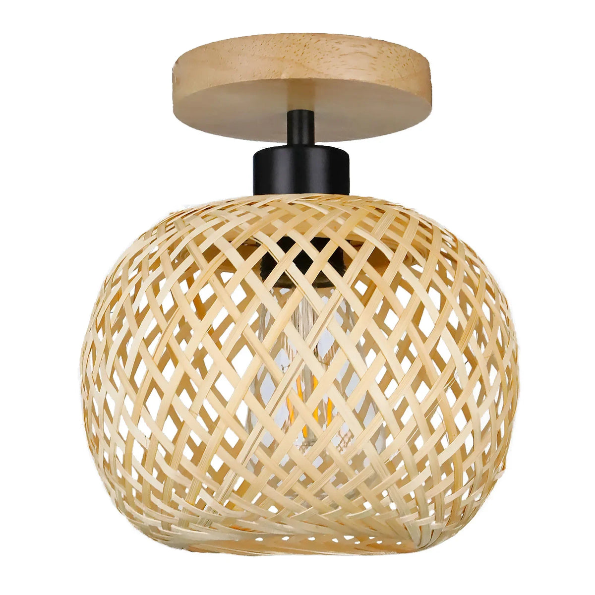 lampe suspendue tissage bambou moderne rustique naturel noir étain E26 E27