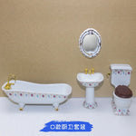 ensemble salle bain miniature baignoire lavabo miroir toilette décor floral vintage doré blanc