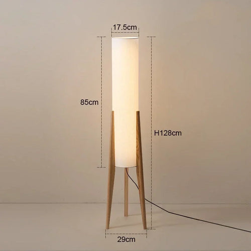 lampe sol bois moderne blanc tissu led pieds naturels scandinave interrupteur basé chambre salon