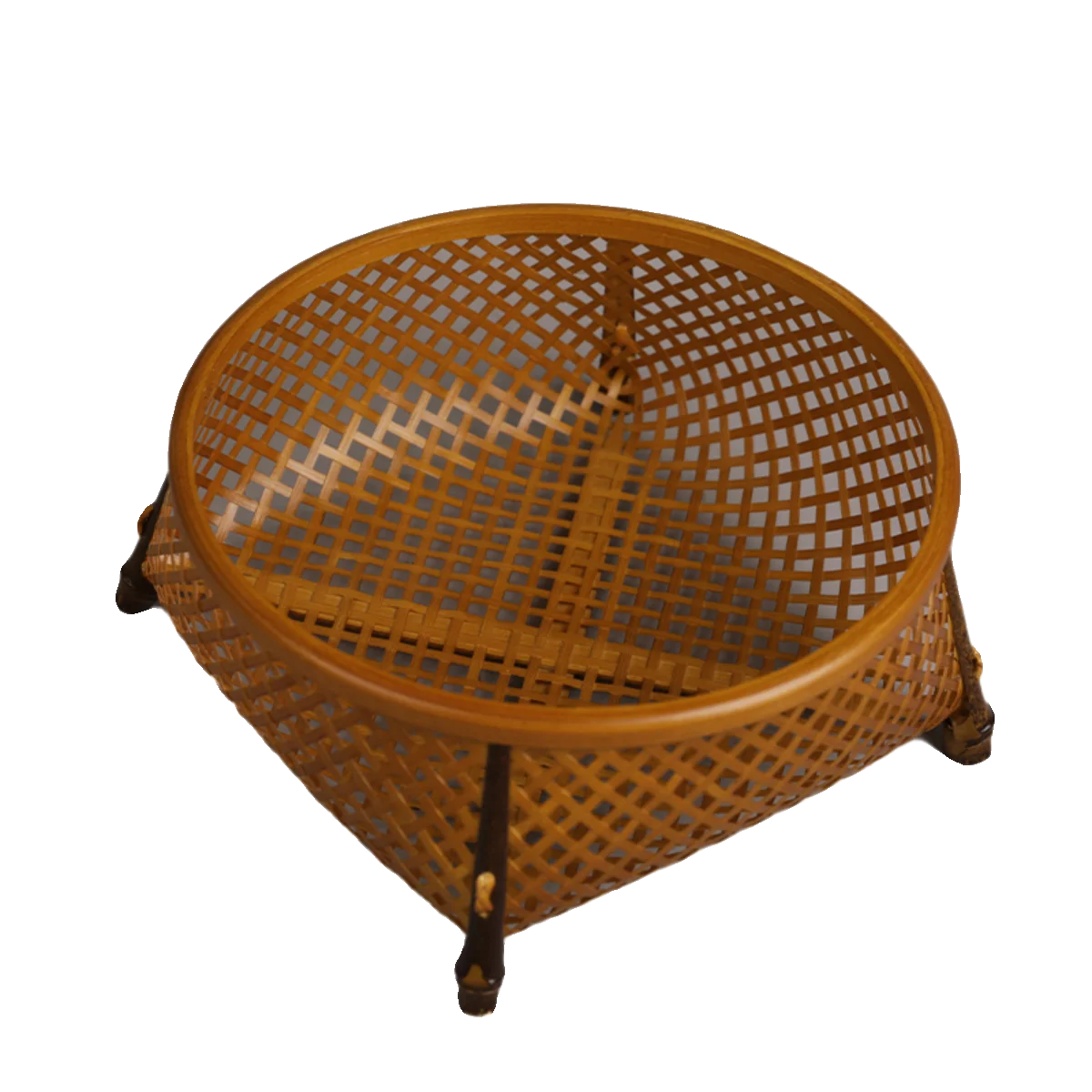 panier rond tressé marron clair fruits rangement cuisine traditionnel artisanal chambre thé semi transparent